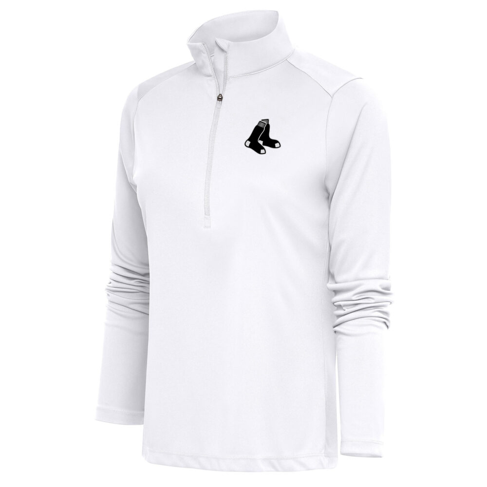 Women's Boston Red Sox  Antigua White Brushed Metallic Tribute Half-Zip Pullover Top
