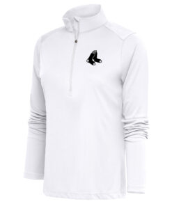 Women's Boston Red Sox  Antigua White Brushed Metallic Tribute Half-Zip Pullover Top