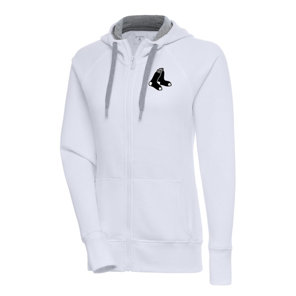 Women's Boston Red Sox  Antigua White Brushed Metallic Victory Full-Zip Hoodie