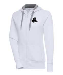 Women's Boston Red Sox  Antigua White Brushed Metallic Victory Full-Zip Hoodie