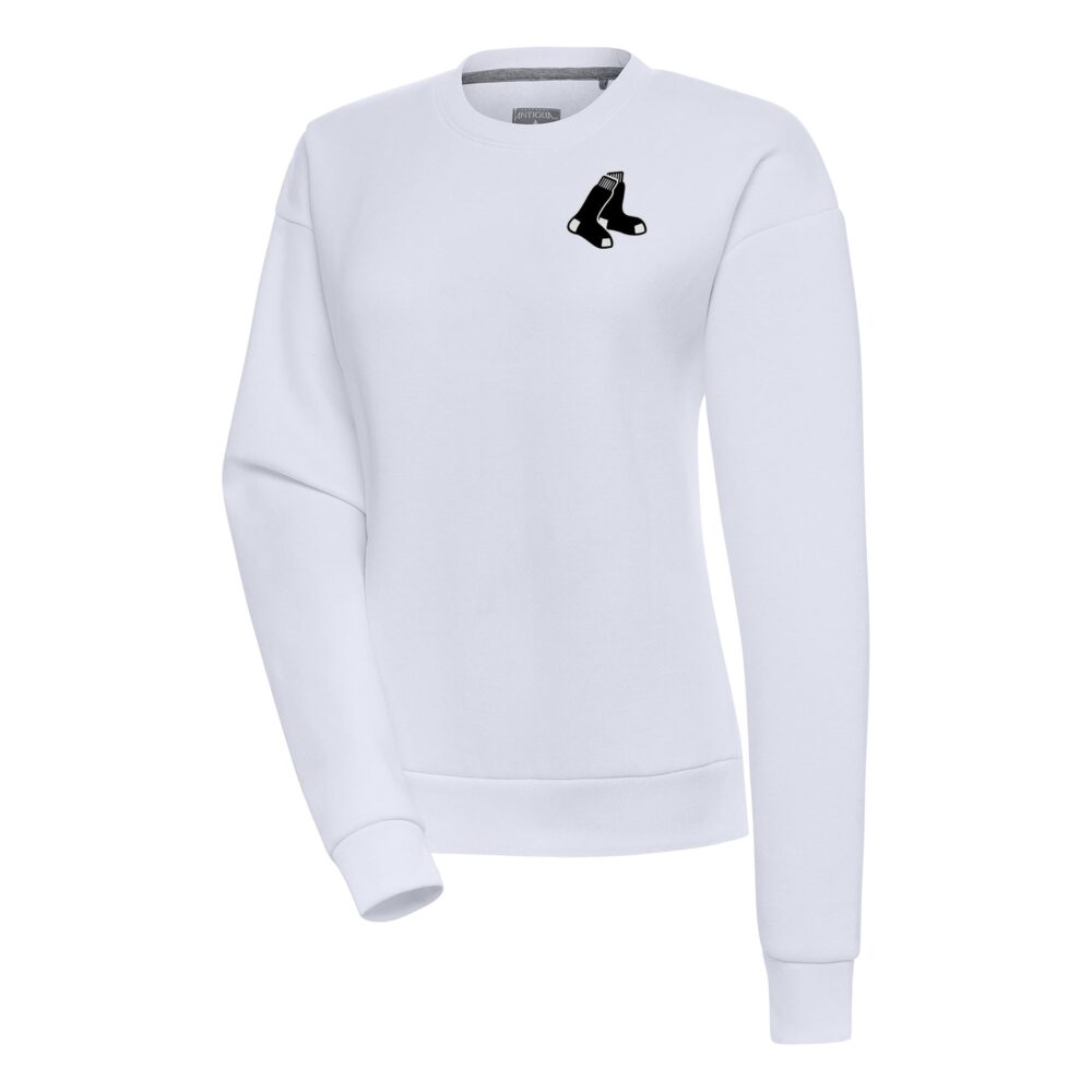 Women's Boston Red Sox  Antigua White Brushed Metallic Victory Pullover Sweatshirt