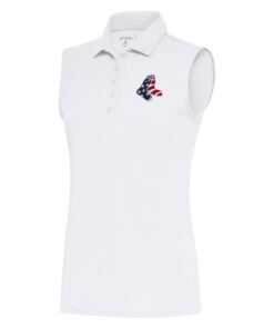 Women's Boston Red Sox  Antigua White Patriotic Sleeveless Tribute Polo