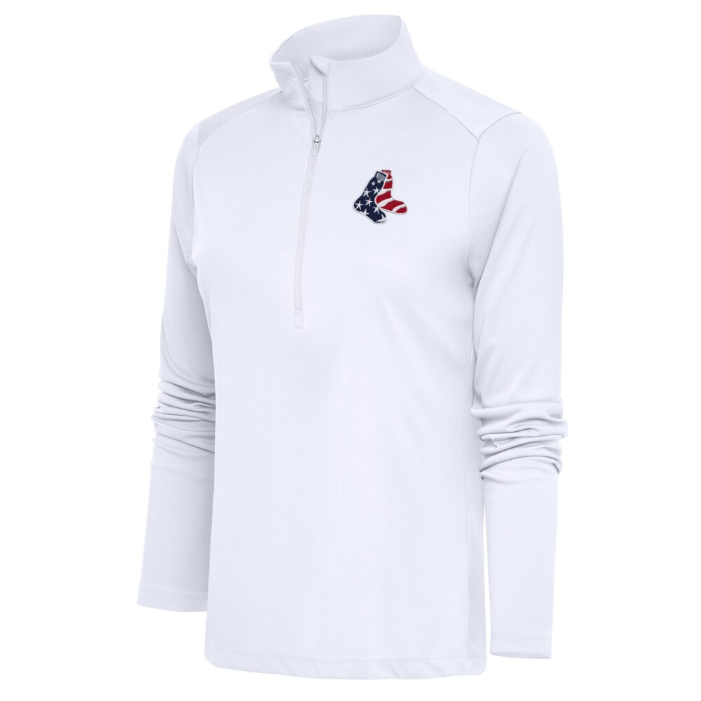 Women's Boston Red Sox  Antigua White Patriotic Tribute Half-Zip Pullover Top