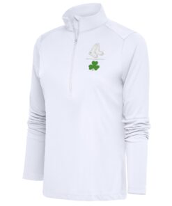 Women's Boston Red Sox  Antigua White Shamrock Tribute Half-Zip Pullover Top