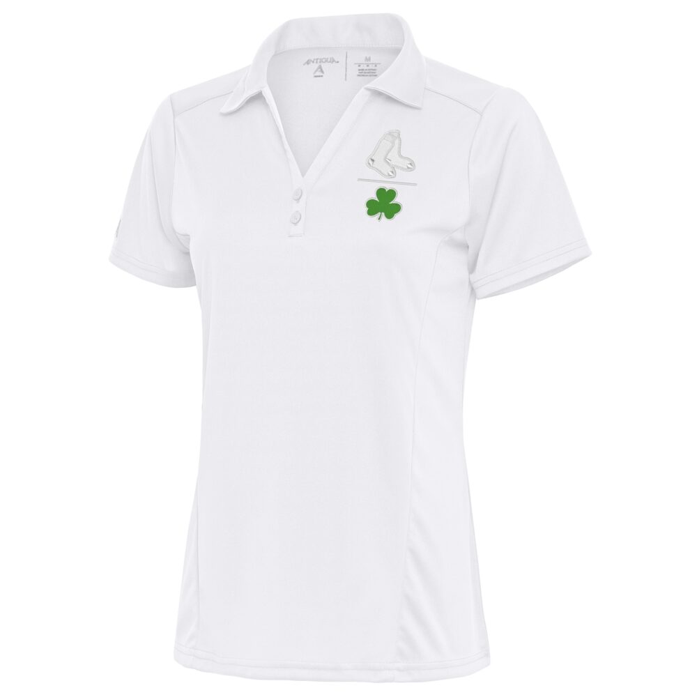 Women's Boston Red Sox  Antigua White Shamrock Tribute Polo