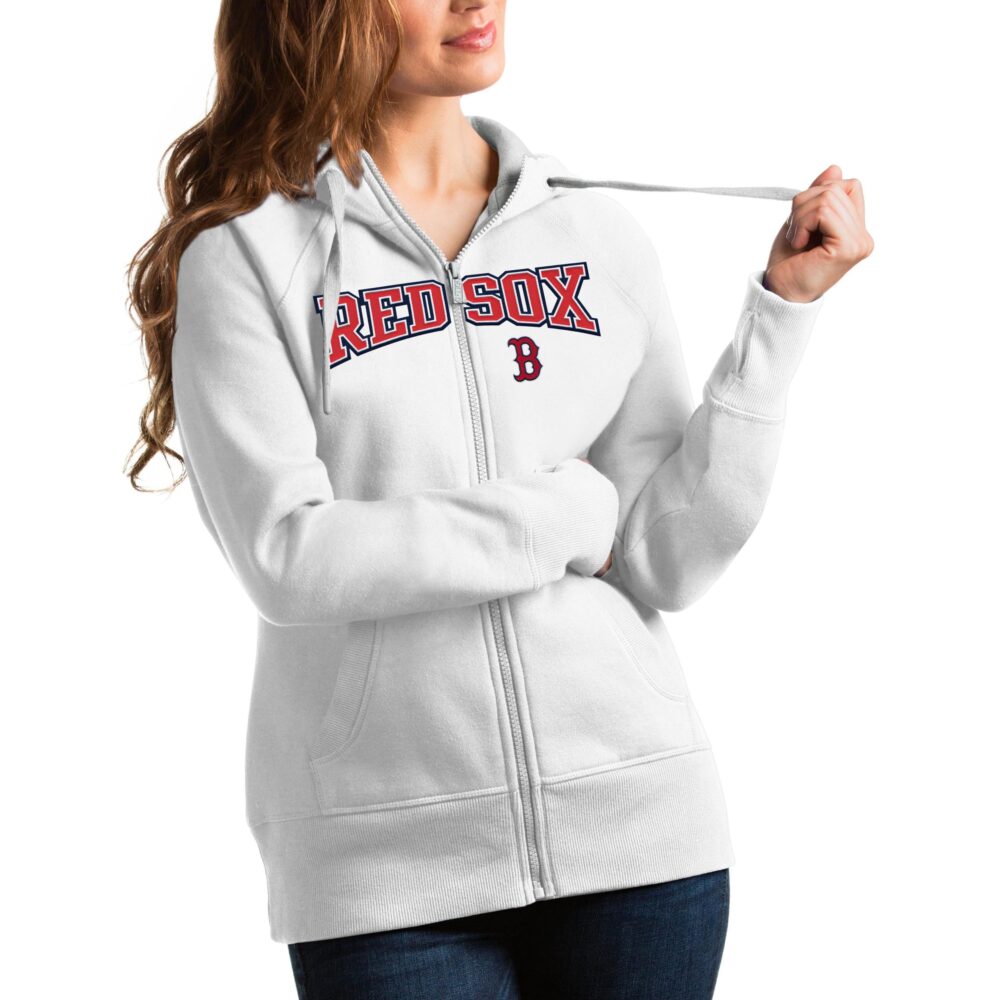 Women's Boston Red Sox Antigua White Team Logo Victory Full-Zip Hoodie