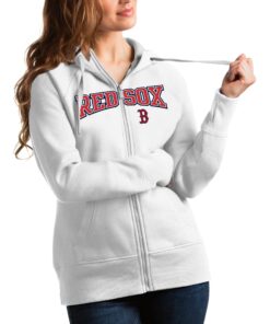 Women's Boston Red Sox Antigua White Team Logo Victory Full-Zip Hoodie