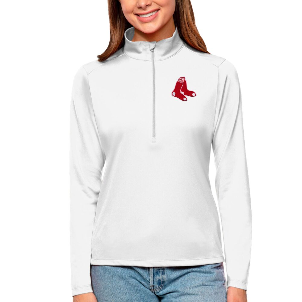 Women's Boston Red Sox Antigua White Tribute Quarter-Zip Pullover Top