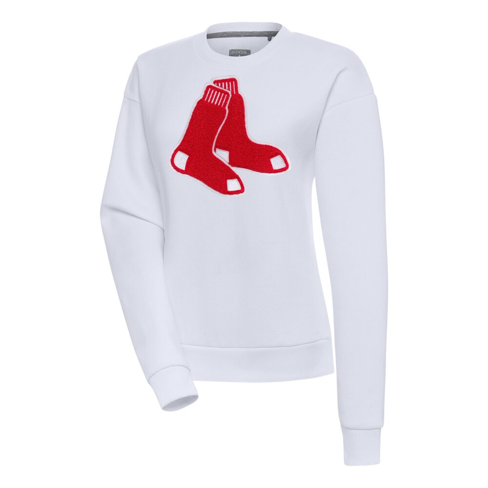 Women's Boston Red Sox  Antigua White Victory Chenille Pullover Sweatshirt