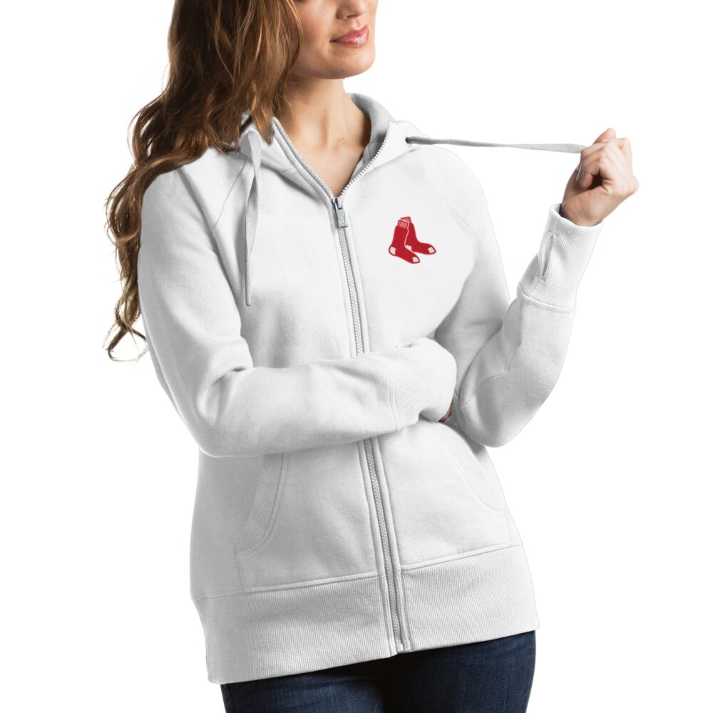 Women's Boston Red Sox Antigua White Victory Full-Zip Hoodie