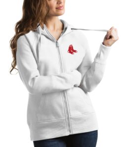 Women's Boston Red Sox Antigua White Victory Full-Zip Hoodie