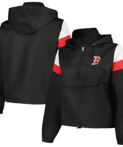 Women's Boston Red Sox Black/Navy Plus Size Anorak Quarter-Zip Hoodie