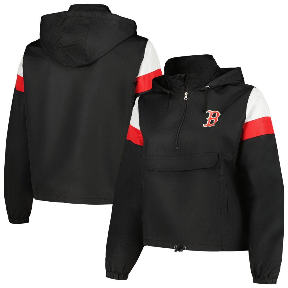 Women's Boston Red Sox Black/Navy Plus Size Anorak Quarter-Zip Hoodie