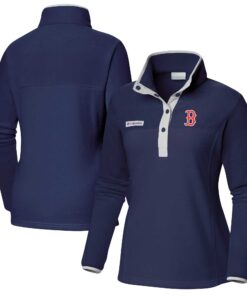 Women's Boston Red Sox  Columbia Navy Benton Springs Half-Snap Sweatshirt