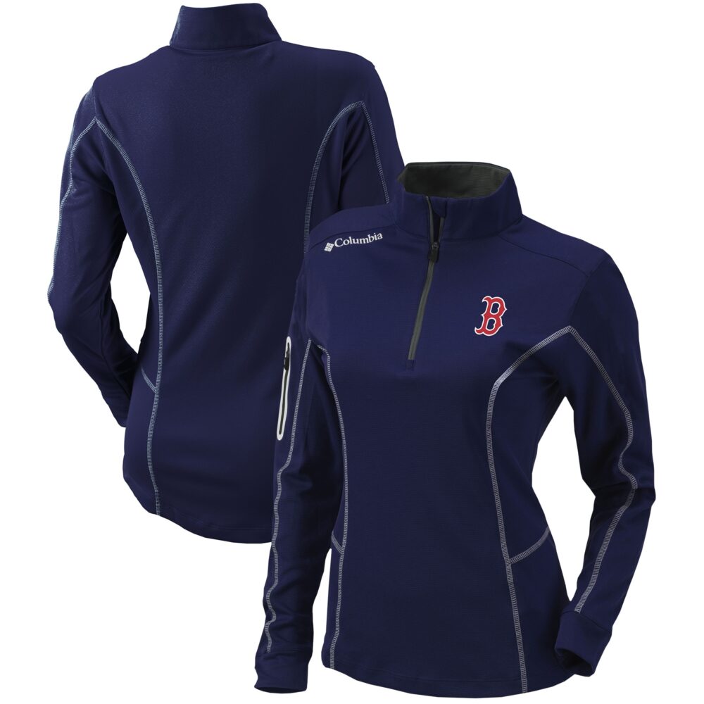 Women's Boston Red Sox  Columbia Navy Omni-Wick Shotgun Quarter-Zip Pullover Top