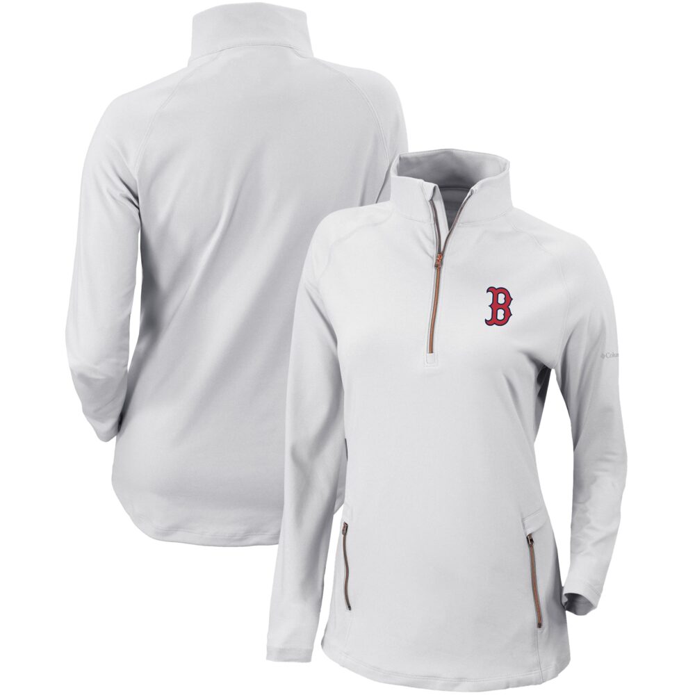 Women's Boston Red Sox  Columbia White Omni-Wick Outward Nine Quarter-Zip Pullover Top