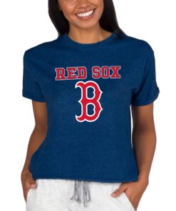 Women's Boston Red Sox  Concepts Sport Navy Tri-Blend Mainstream Terry Short Sleeve Sweatshirt Top