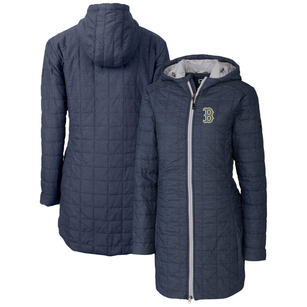 Women's Boston Red Sox  Cutter & Buck Anthracite City Connect Rainier PrimaLoft Eco Insulated Hooded Long Coat