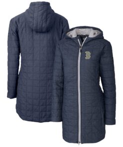 Women's Boston Red Sox  Cutter & Buck Anthracite City Connect Rainier PrimaLoft Eco Insulated Hooded Long Coat