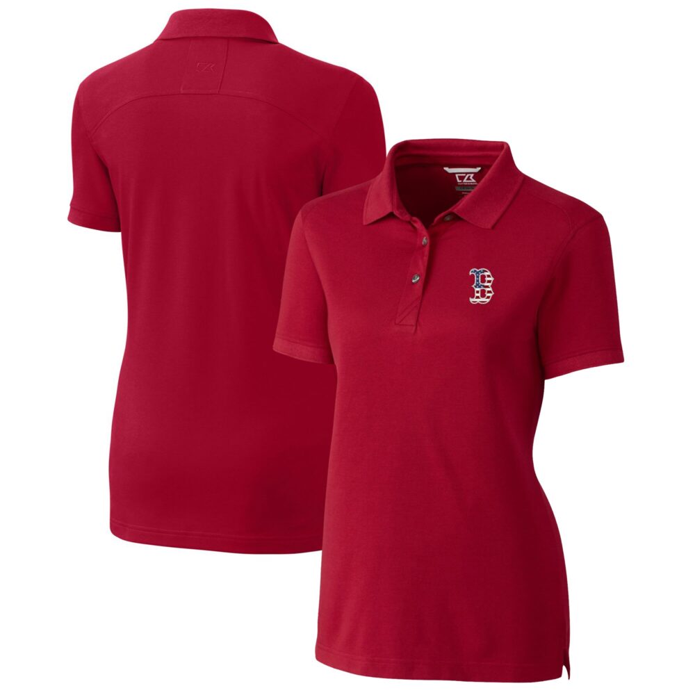 Women's Boston Red Sox Cutter & Buck Cardinal Americana Logo Advantage DryTec Tri-Blend Pique Polo