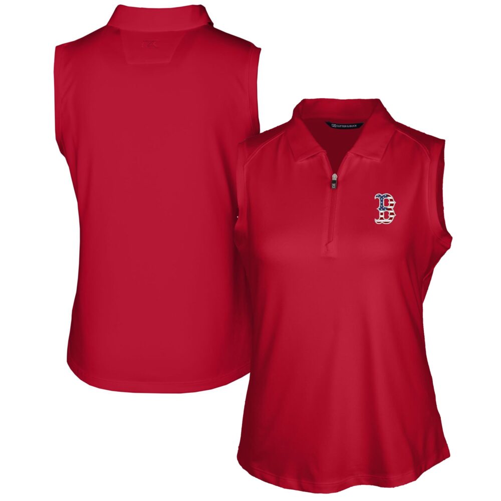 Women's Boston Red Sox Cutter & Buck Cardinal Americana Logo DryTec Forge Stretch Sleeveless Polo