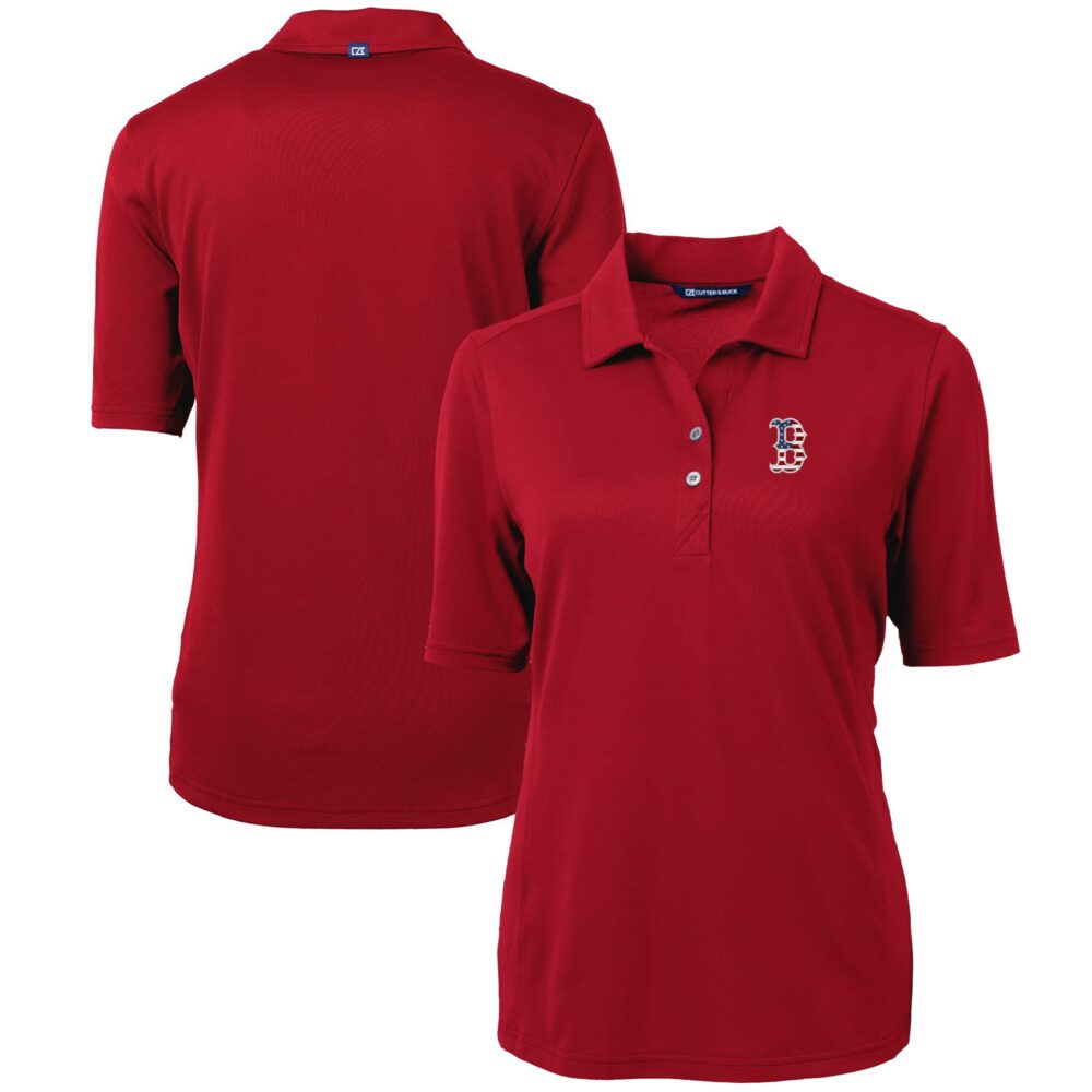 Women's Boston Red Sox Cutter & Buck Cardinal Americana Logo DryTec Virtue Eco Pique Recycled Polo