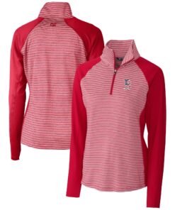 Women's Boston Red Sox Cutter & Buck Cardinal Americana Logo Forge Tonal Stripe Stretch Half-Zip Pullover Top