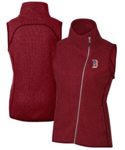 Women's Boston Red Sox Cutter & Buck Cardinal Americana Logo Mainsail Sweater-Knit Full-Zip Asymmetrical Vest