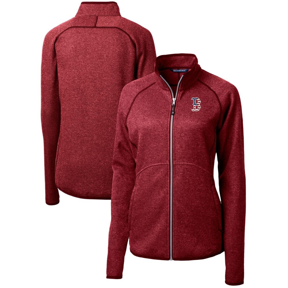 Women's Boston Red Sox Cutter & Buck Cardinal Americana Logo Mainsail Sweater-Knit Full-Zip Jacket