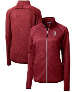 Women's Boston Red Sox Cutter & Buck Cardinal Americana Logo Mainsail Sweater-Knit Full-Zip Jacket
