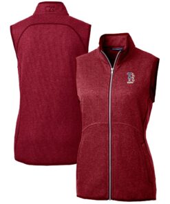 Women's Boston Red Sox Cutter & Buck Cardinal Americana Logo Mainsail Sweater-Knit Full-Zip Vest