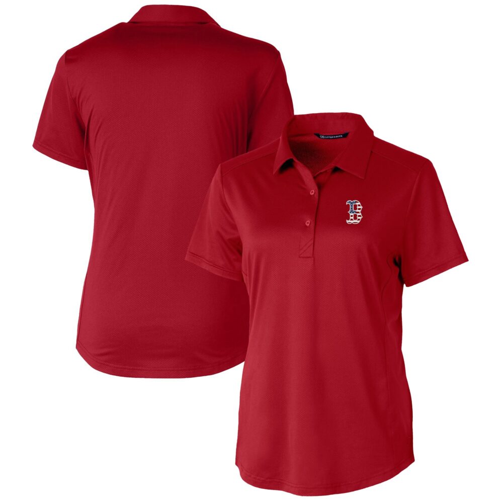Women's Boston Red Sox Cutter & Buck Cardinal Americana Logo Prospect DryTec Textured Stretch Polo
