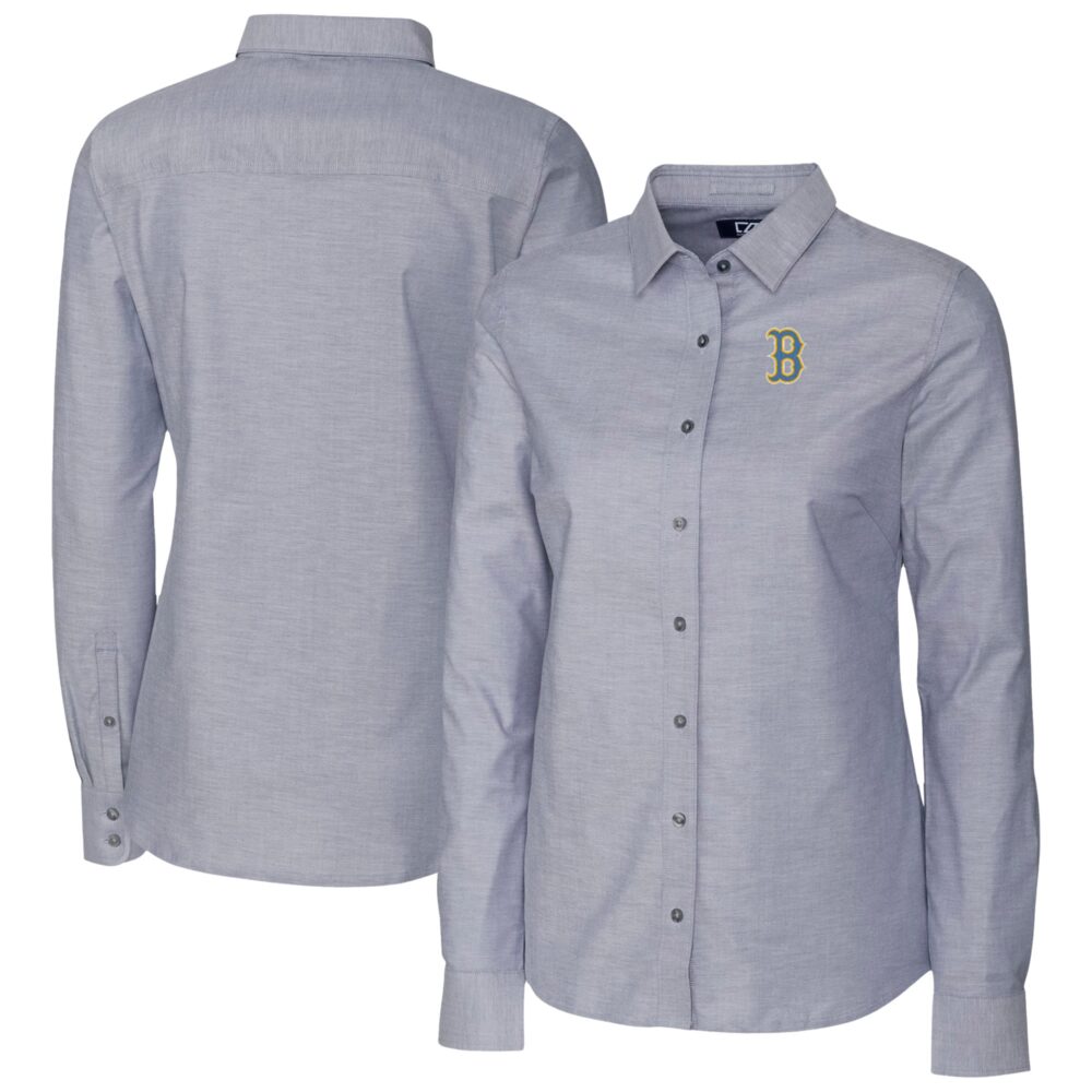 Women's Boston Red Sox Cutter & Buck Charcoal City Connect Oxford Stretch Dress Shirt