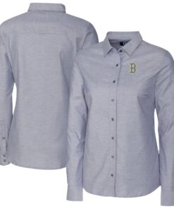 Women's Boston Red Sox Cutter & Buck Charcoal City Connect Oxford Stretch Dress Shirt