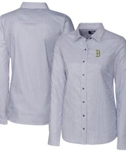 Women's Boston Red Sox Cutter & Buck Charcoal City Connect Oxford Stripe Stretch Dress Shirt