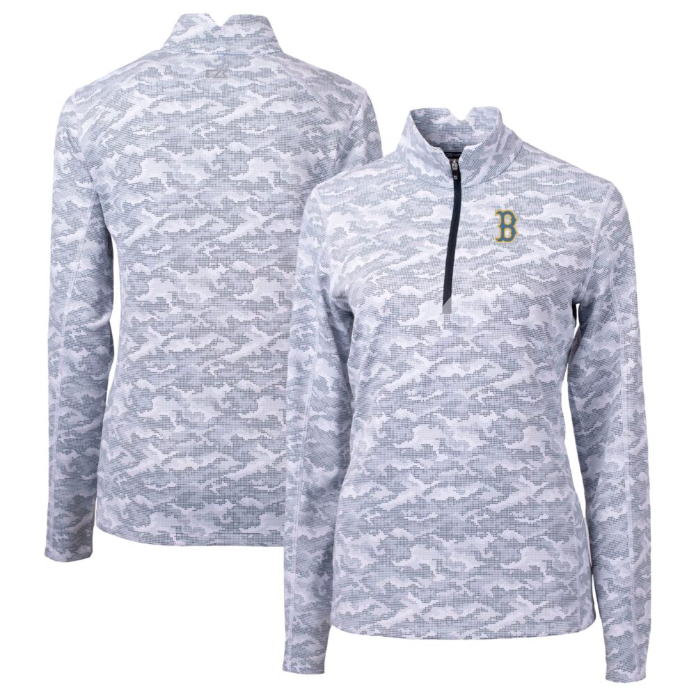 Women's Boston Red Sox Cutter & Buck Charcoal City Connect Traverse Camo Stretch Quarter-Zip Pullover Top