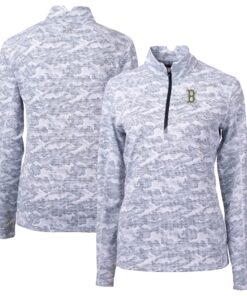 Women's Boston Red Sox Cutter & Buck Charcoal City Connect Traverse Camo Stretch Quarter-Zip Pullover Top