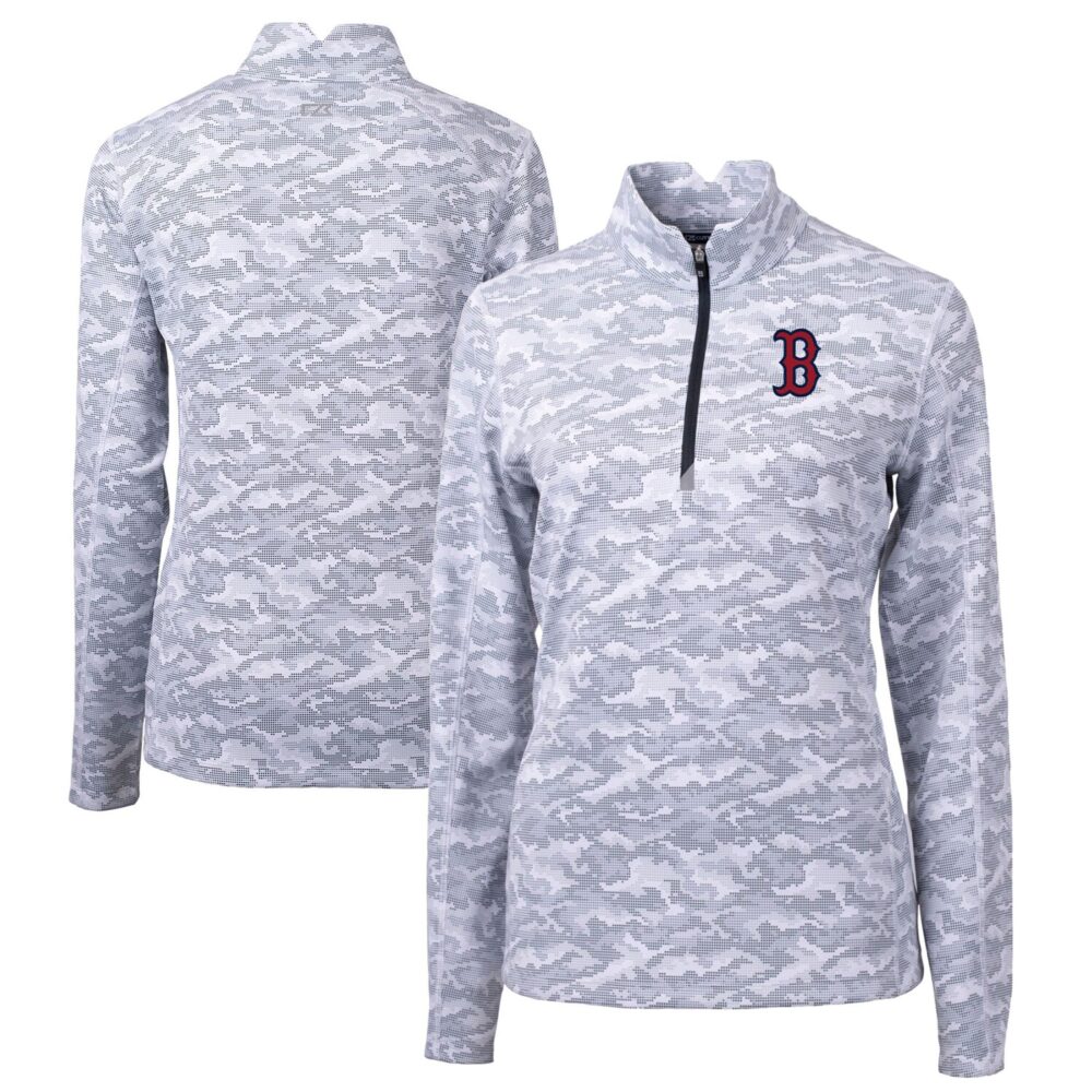 Women's Boston Red Sox Cutter & Buck Charcoal Traverse Camo Print Stretch Quarter-Zip Pullover Top
