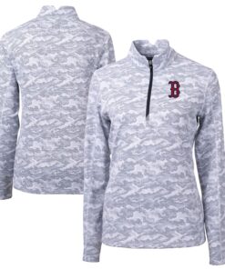 Women's Boston Red Sox Cutter & Buck Charcoal Traverse Camo Print Stretch Quarter-Zip Pullover Top