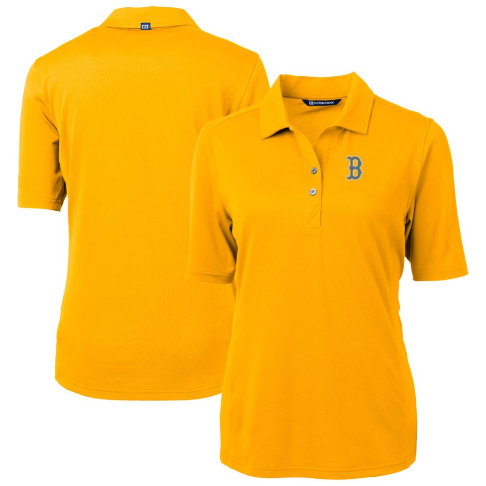 Women's Boston Red Sox Cutter & Buck Gold City Connect Virtue Eco Pique Recycled Polo