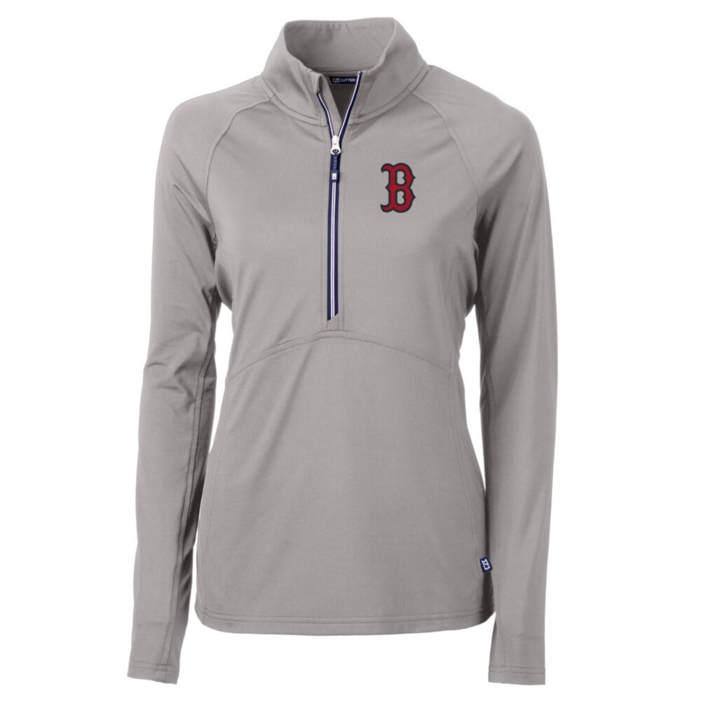 Women's Boston Red Sox Cutter & Buck Gray Adapt Eco Knit Stretch Half-Zip Pullover Top
