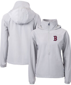 Women's Boston Red Sox  Cutter & Buck Gray Charter Eco Recycled Half-Zip Anorak Jacket