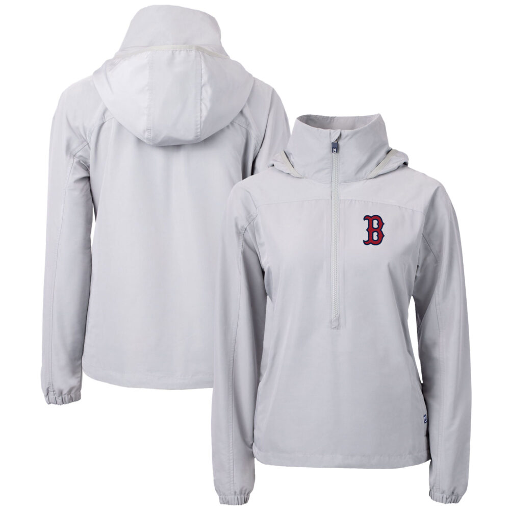Women's Boston Red Sox  Cutter & Buck Gray Charter Eco Recycled Half-Zip Anorak Jacket