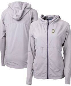 Women's Boston Red Sox Cutter & Buck Gray City Connect Adapt Eco Knit Hybrid Recycled Full-Zip Hoodie
