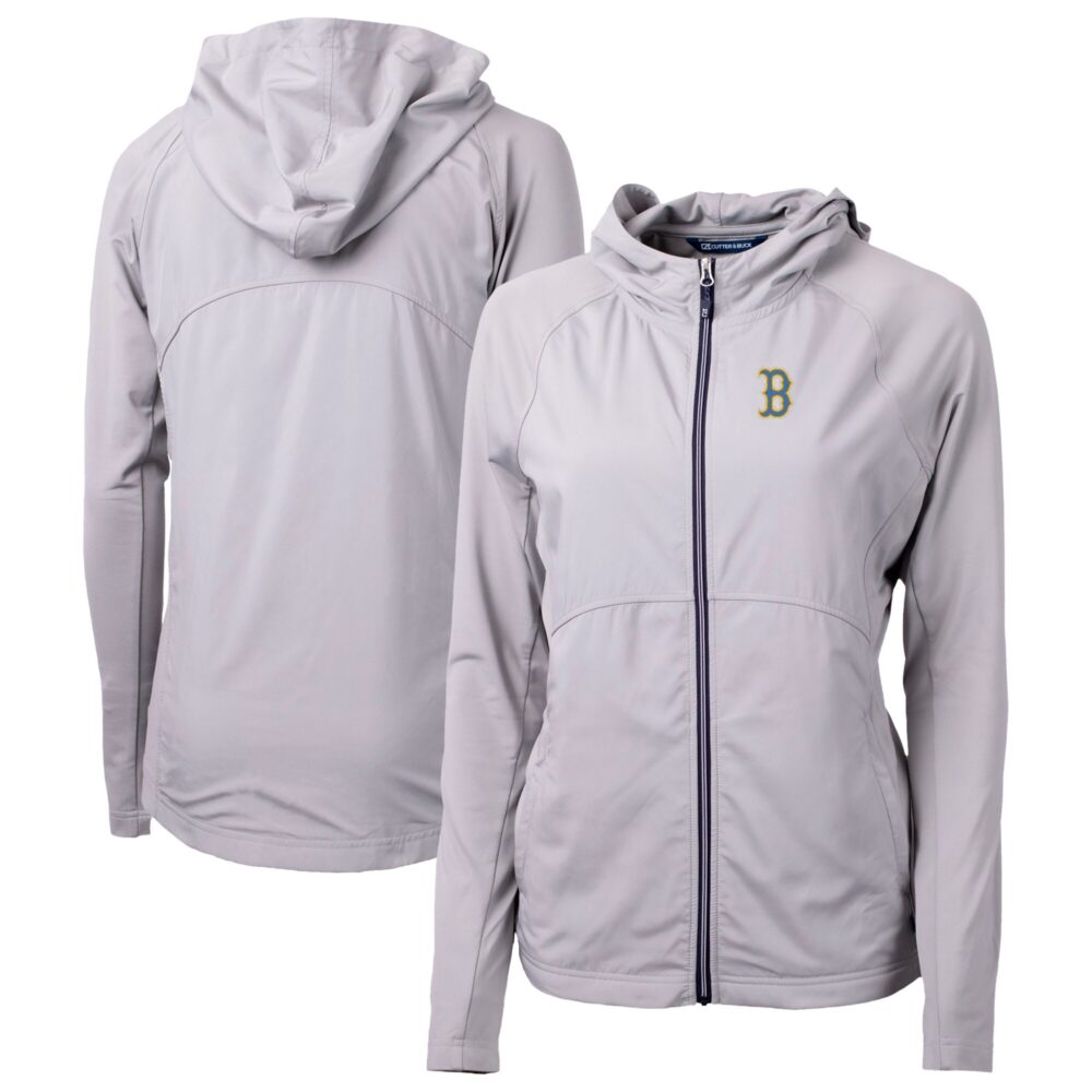Women's Boston Red Sox Cutter & Buck Gray City Connect Adapt Eco Knit Hybrid Recycled Full-Zip Hoodie