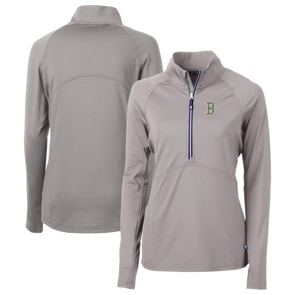 Women's Boston Red Sox Cutter & Buck Gray City Connect Adapt Eco Knit Recycled Half-Zip Pullover Top