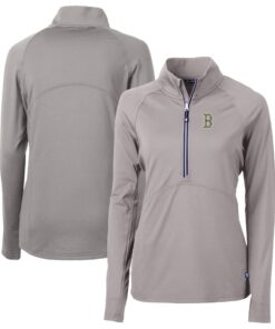 Women's Boston Red Sox Cutter & Buck Gray City Connect Adapt Eco Knit Recycled Half-Zip Pullover Top