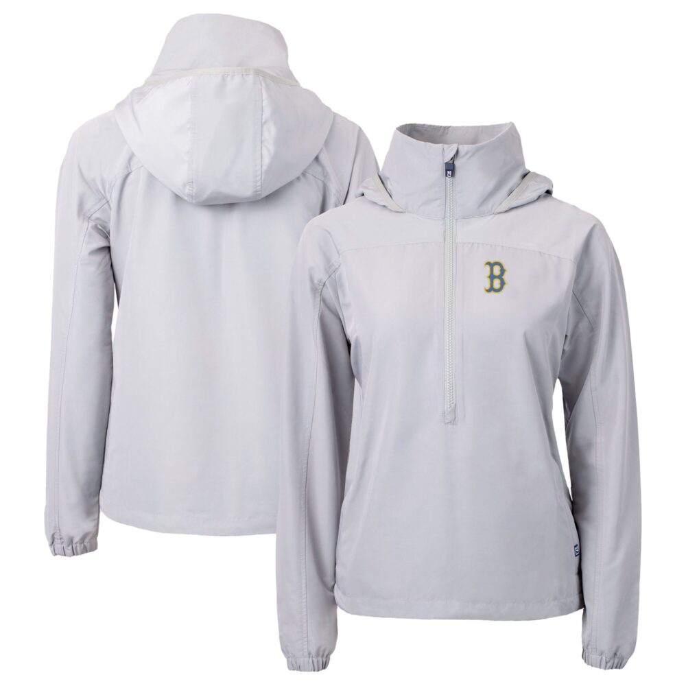 Women's Boston Red Sox  Cutter & Buck Gray City Connect Charter Eco Recycled Half-Zip Anorak Jacket
