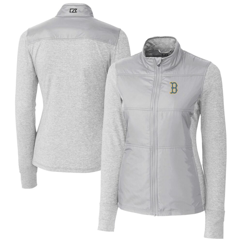 Women's Boston Red Sox  Cutter & Buck Gray City Connect DryTec Stealth Hybrid Quilted Full-Zip Windbreaker Jacket