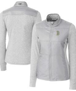 Women's Boston Red Sox  Cutter & Buck Gray City Connect DryTec Stealth Hybrid Quilted Full-Zip Windbreaker Jacket